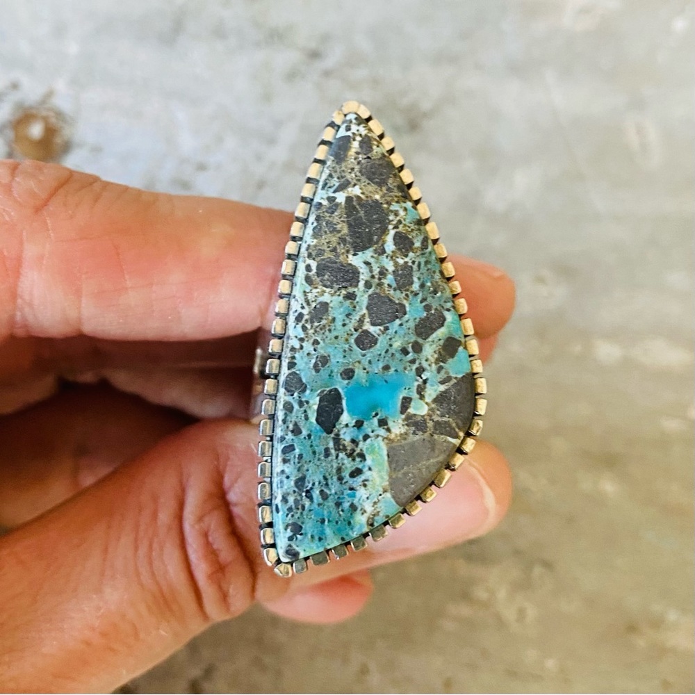 SOLD ♥️ Navajo ♥️ Landon Secatero Sterling Silver & Appaloosa Turquoise Ring - Picture 1 of 13